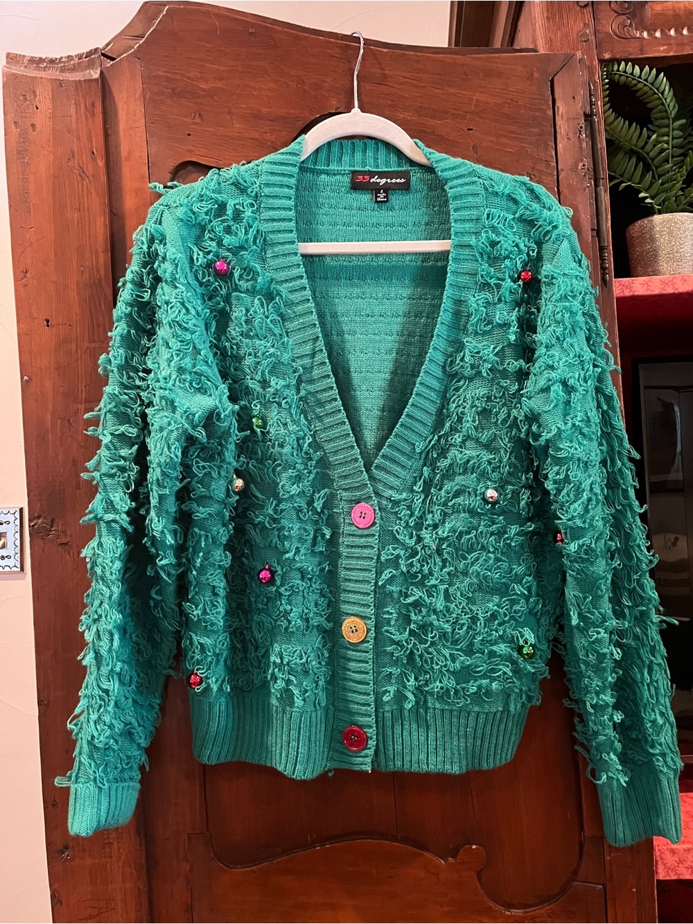 32 Degrees Green Textured Button-Front Women's HOLIDAY Sweater